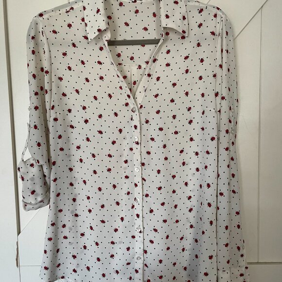 Express The Portofino Shirt Slim Fit Long Sleeves Ladybug Print Cream Womens M - Picture 7 of 7
